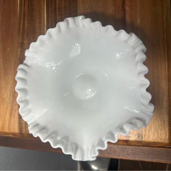 White Ruffled Milk Glass Compote Pedestal Bowl - Picture 6 of 9